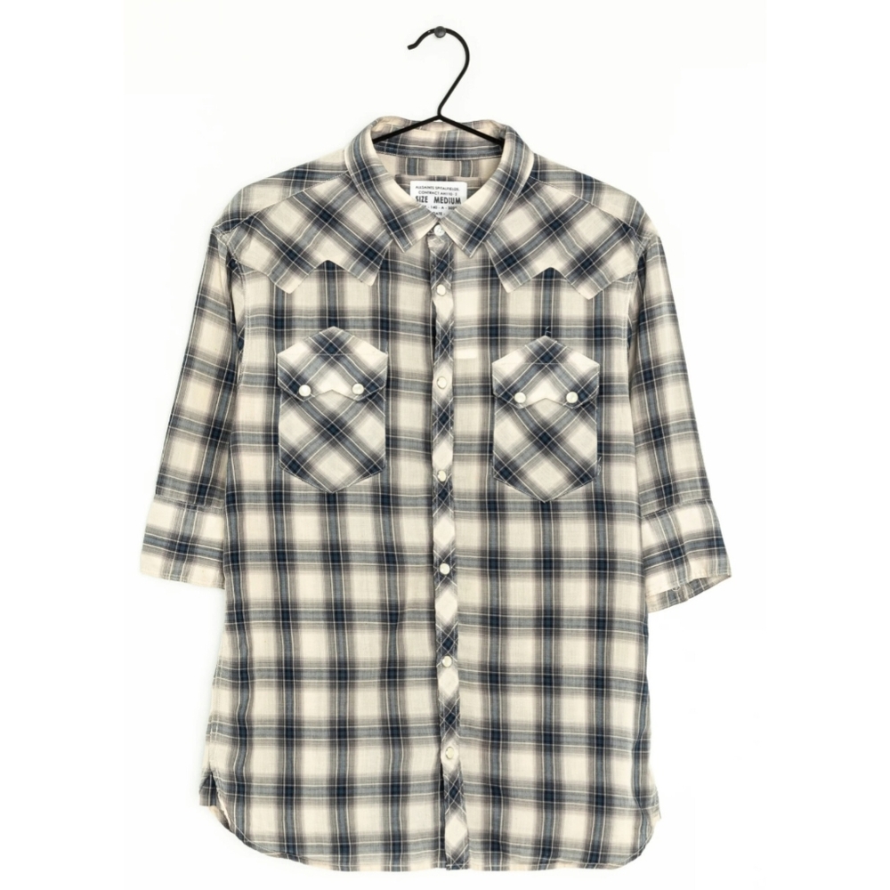 Sz M AllSaints 100% Cotton Blue and Beige Button Down Shirt